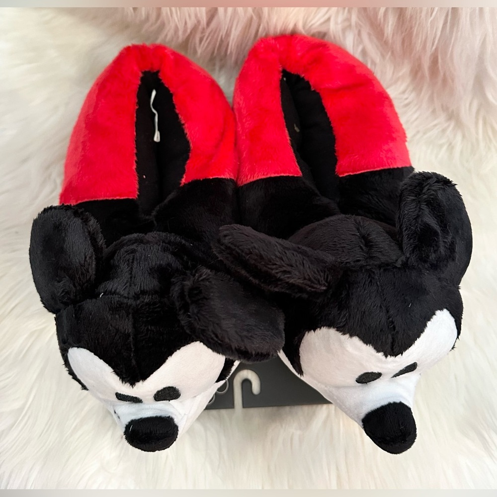 Disney Mickey Mouse Plush Slippers - Black and Red Kids LG NEW! - Picture 3 of 8